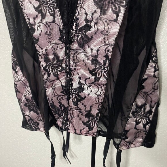 The Collection Escante Womens Black and Pink Lace Padded Lace Up Large Corset - Picture 3 of 13
